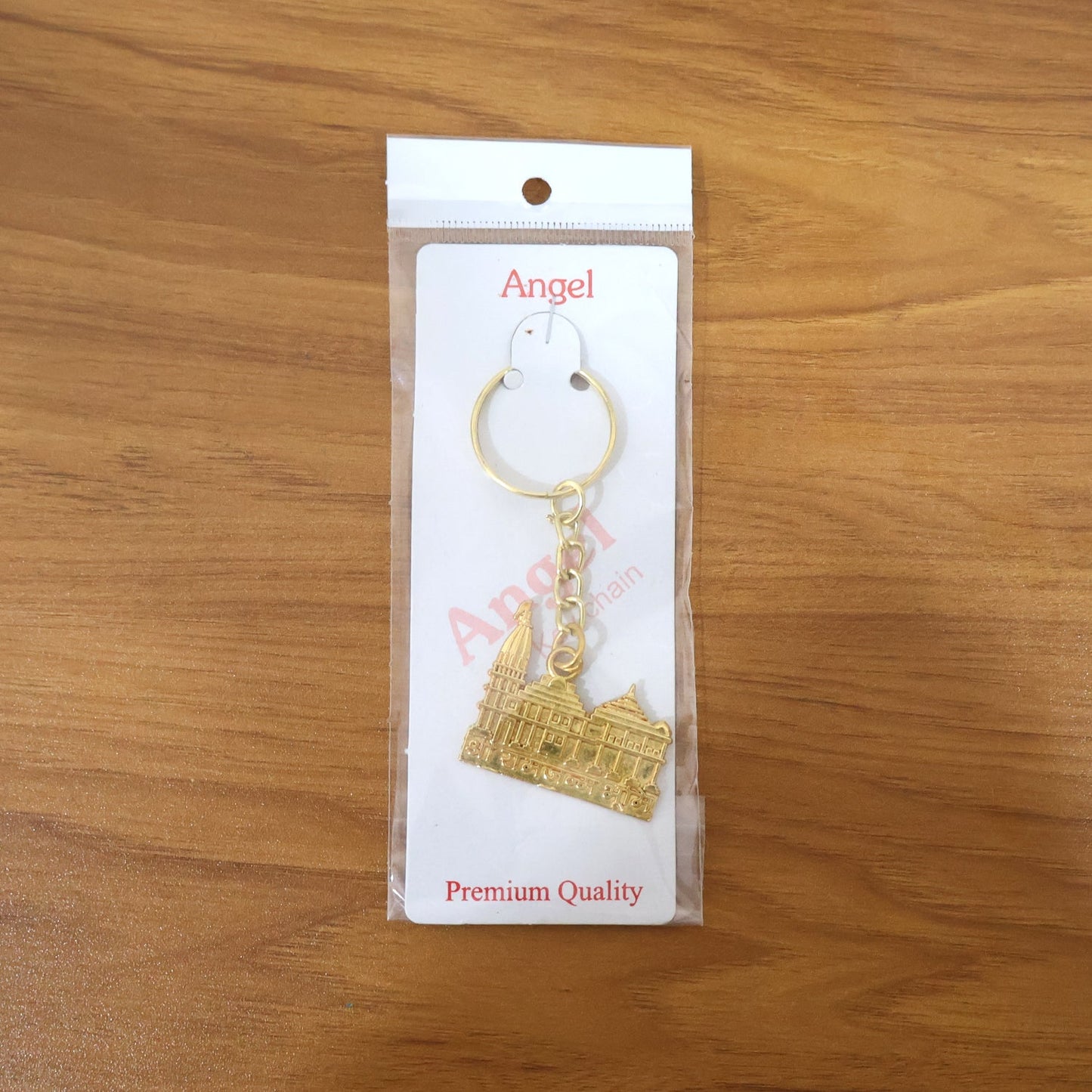 Premium Golden Metal Ram Mandir Keychain (1 Pc)