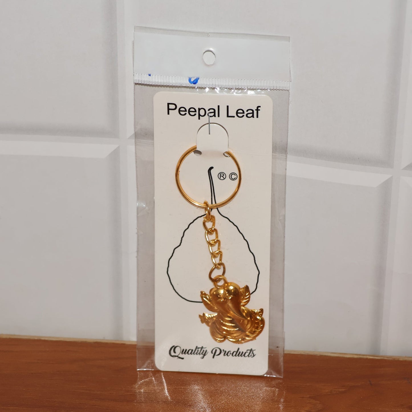 Golden Ganesh Leaf Design Keychain (1 Pc)