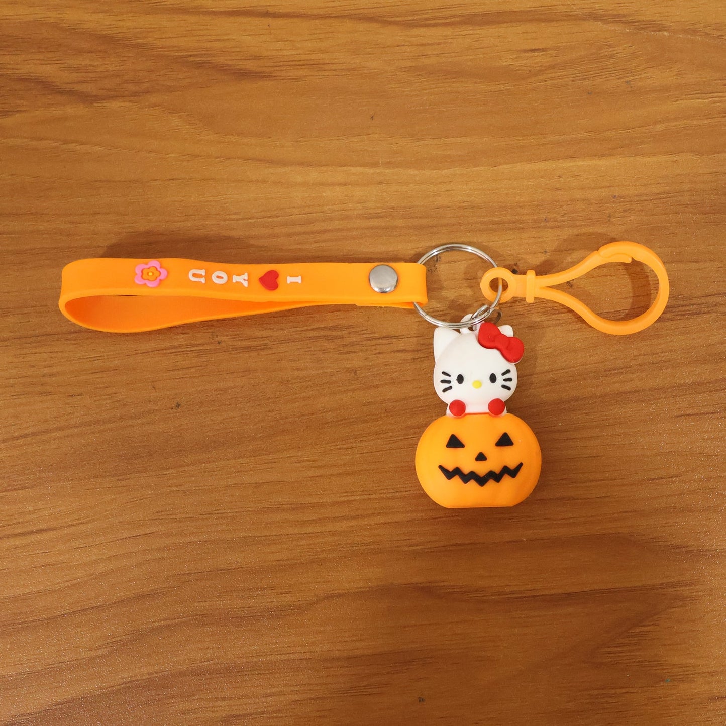Cute Cartoon Cat & Pumpkin Theme Silicone Keychain (1 Pc)
