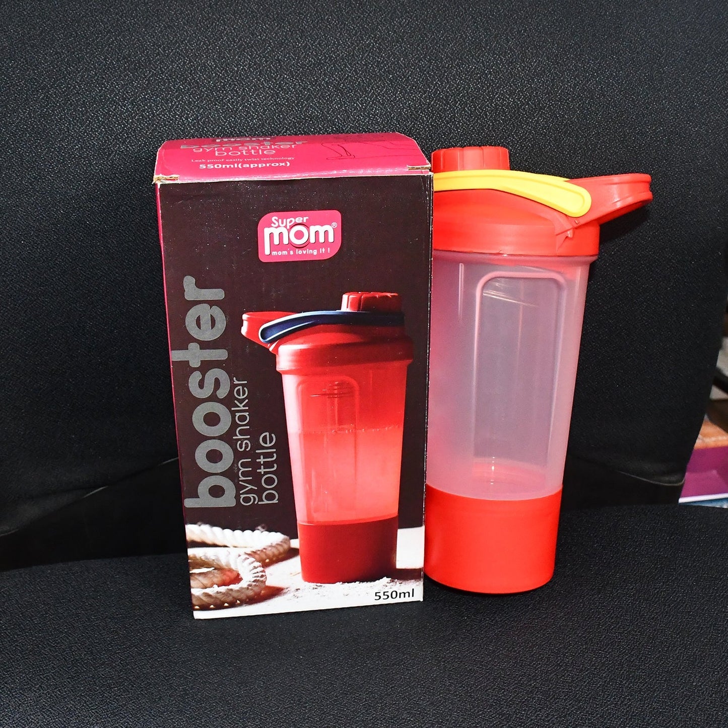 Supermom Plastic Premium Booster Gym Shaker Bottle with Mixing Ball (550ml / 1 Pc)