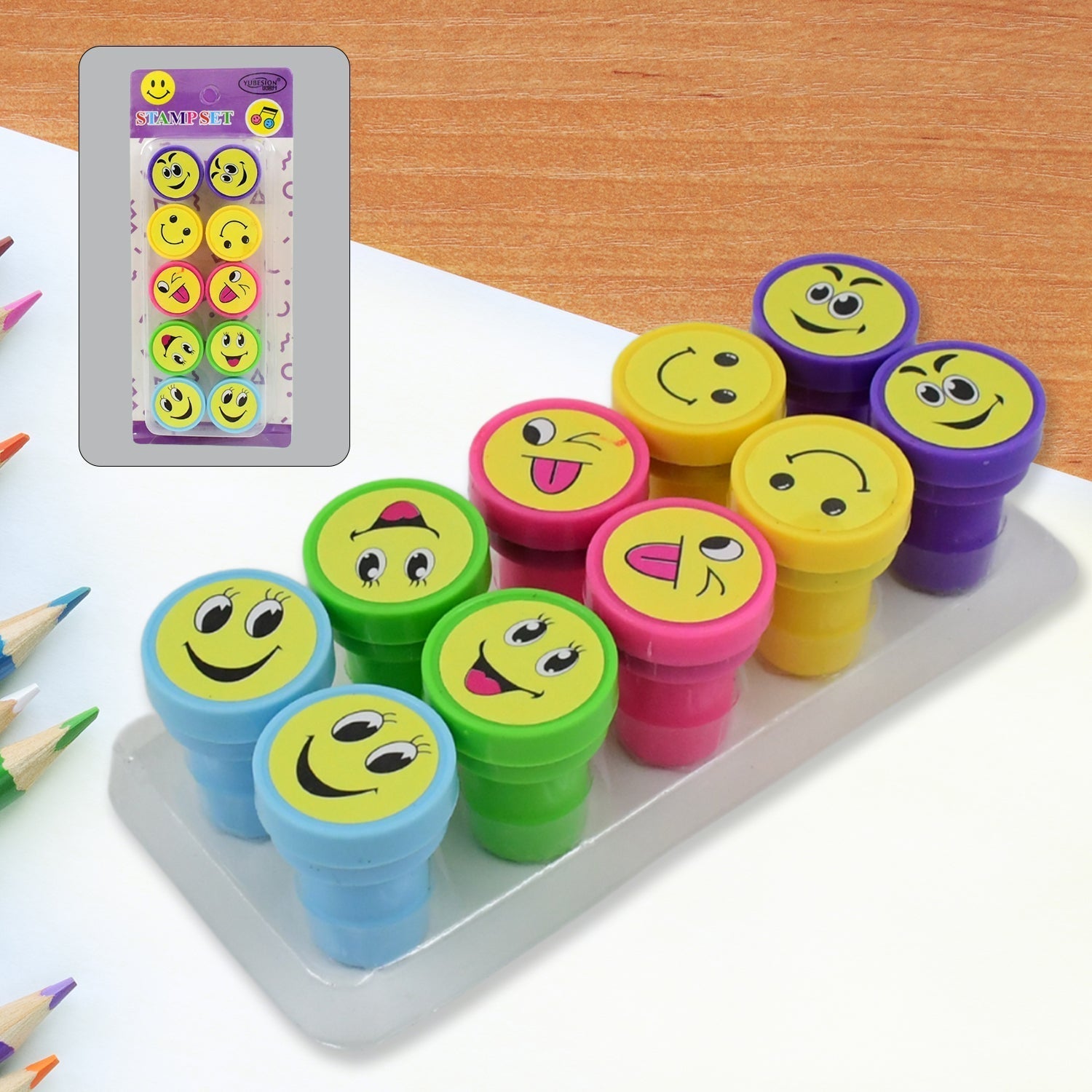 Emoticon Stamps 10 pieces in Round Shape Stamp (Multicolor / 10 Pc)