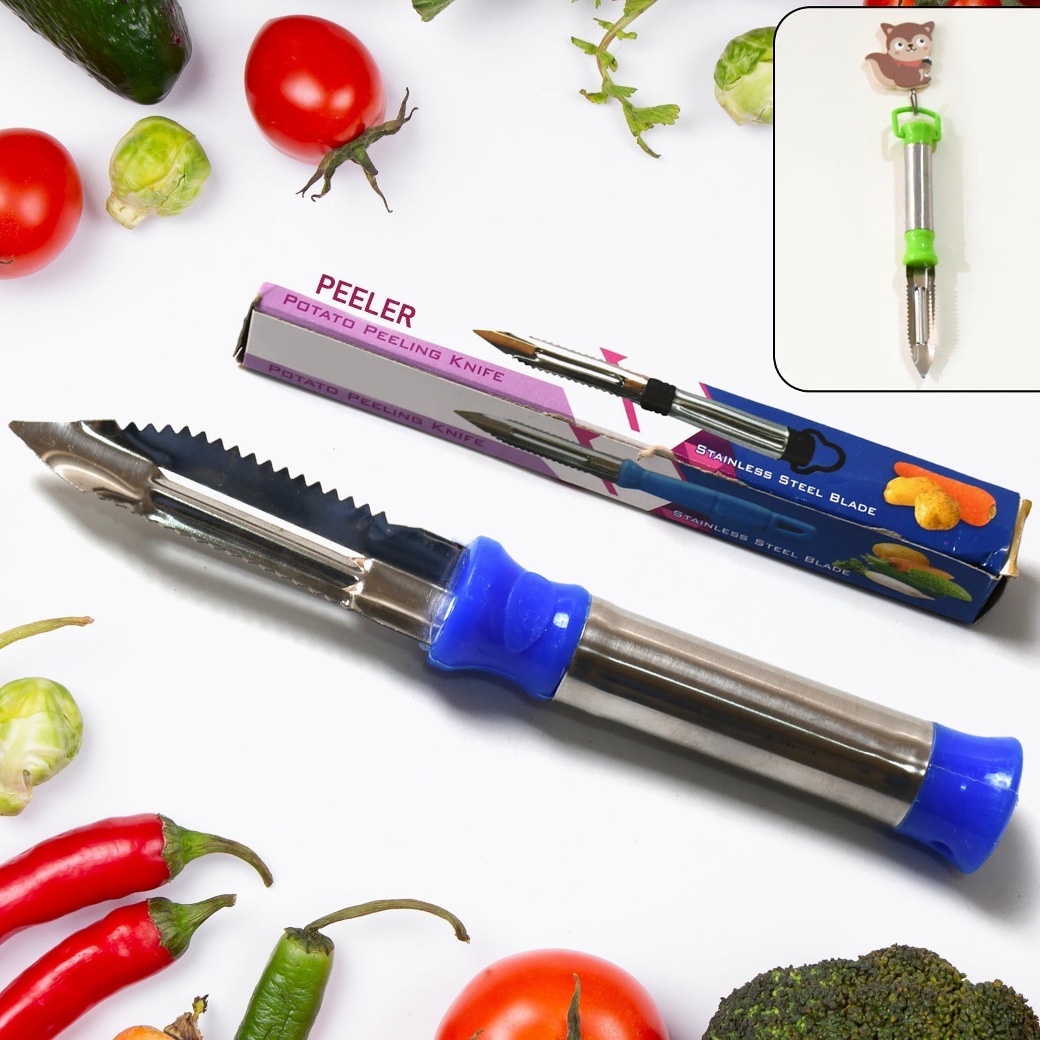 2in1 Multi-Purpose Stainless Steel Peeler With Hanging Ring For Vegeta