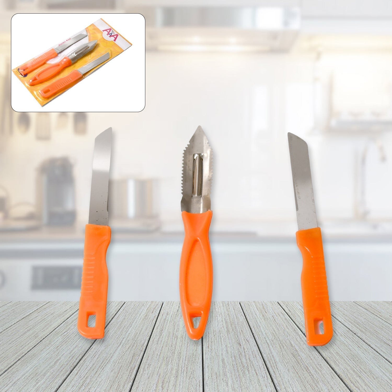 3in1 Multipurpose Stainless Steel Classic Kitchen Knife Set of 3 for F