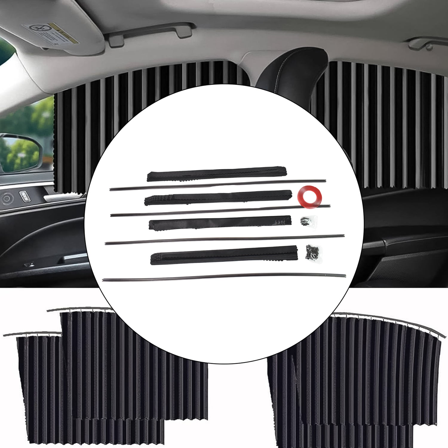 Curtain for Car Window | Heat & Sunshade Protection (4 Pcs With Curtain Hook & Adhesive Tap Set)