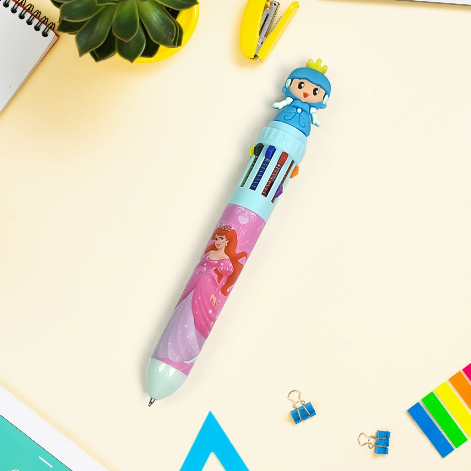 Kids 10-in-1 Color Pens Ballpoint Pen Set for Kids Cartoon Head Writing Pen for School Office Stationary Kit, Teddy Bear (1 Pc)