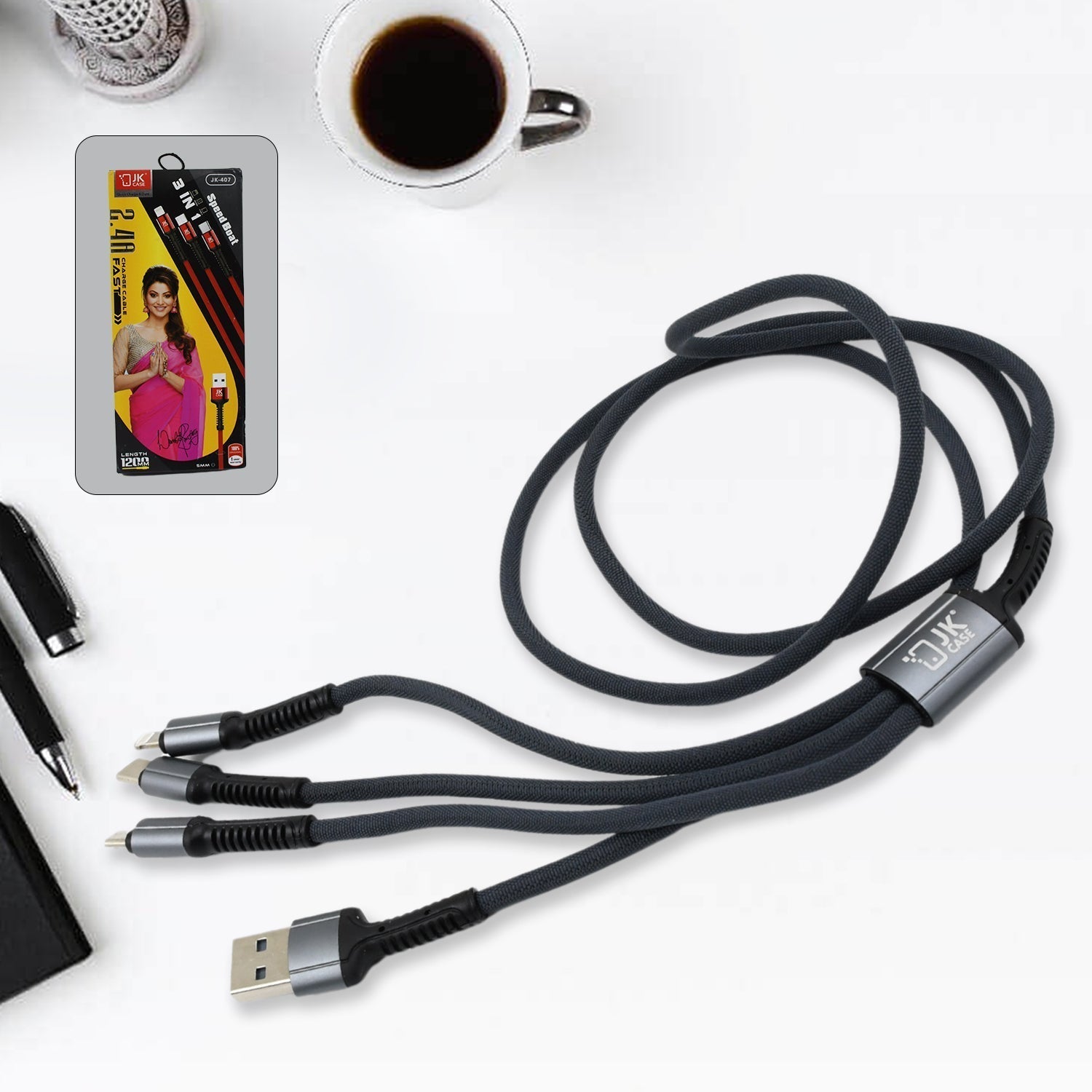 3 in 1 Multi Super Fast Charging Cable (1 Pc / 1200 MM)