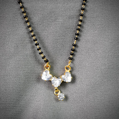 Gold Plated Maharashtra Short Mangalsutra and Heart Shape Pendant Black Beads Brass Mangalsutra