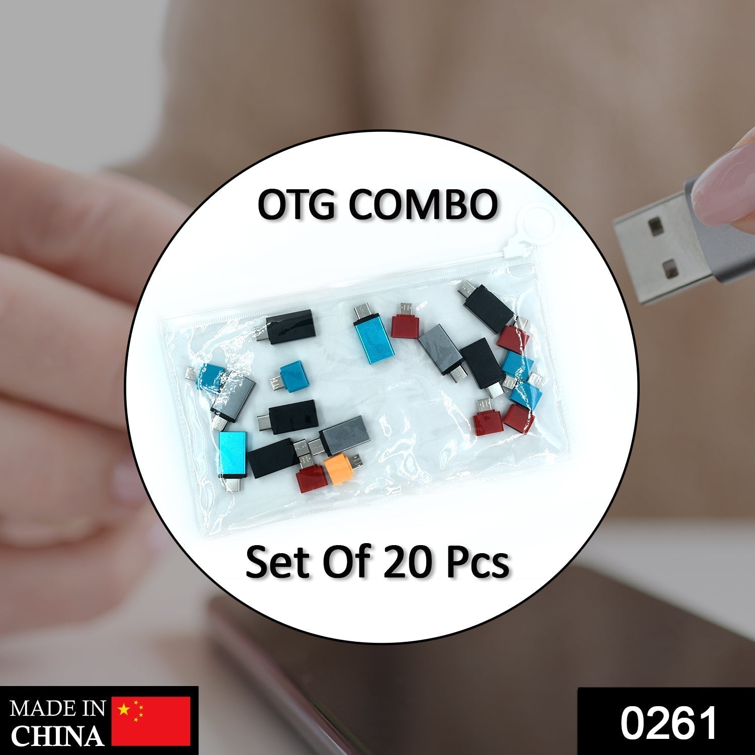 OTG Type C & USB to Micro USB Adapter for Android Mobile Smart Phones & Tablets With Zip Pouch (Pack of 20)