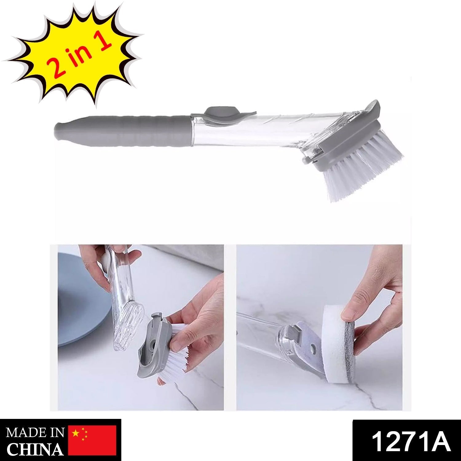 2-in-1 Dishwashing Brush, Long Handle Wash Pot Brush Washing Dish