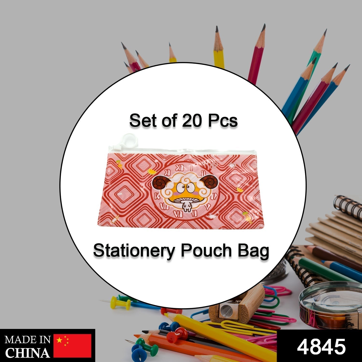 20 Pc Red Printed Pouch For Carrying Stationary Stuffs And All By The Students.