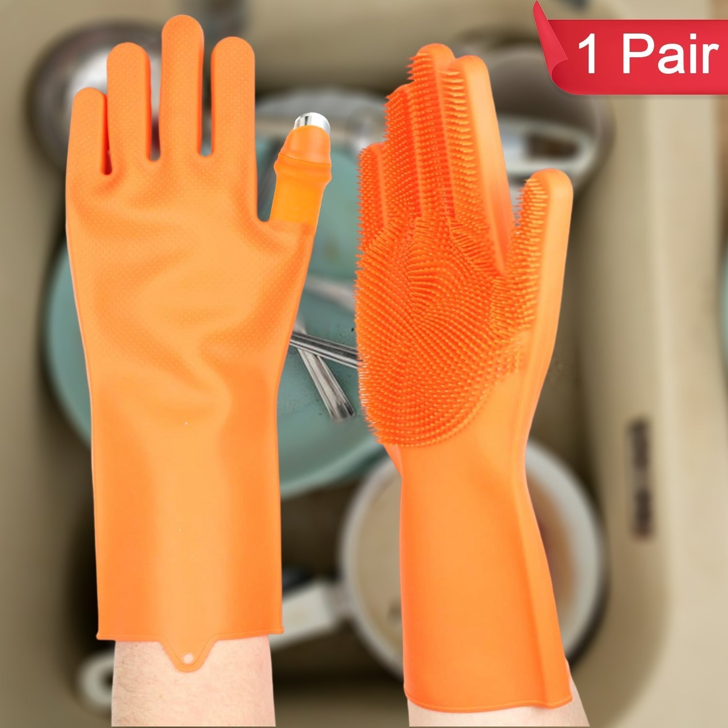 Gloves Magic Silicone Dish Washing Gloves With thumb knife finger protecor gears cutting vegetable (1 Pair)