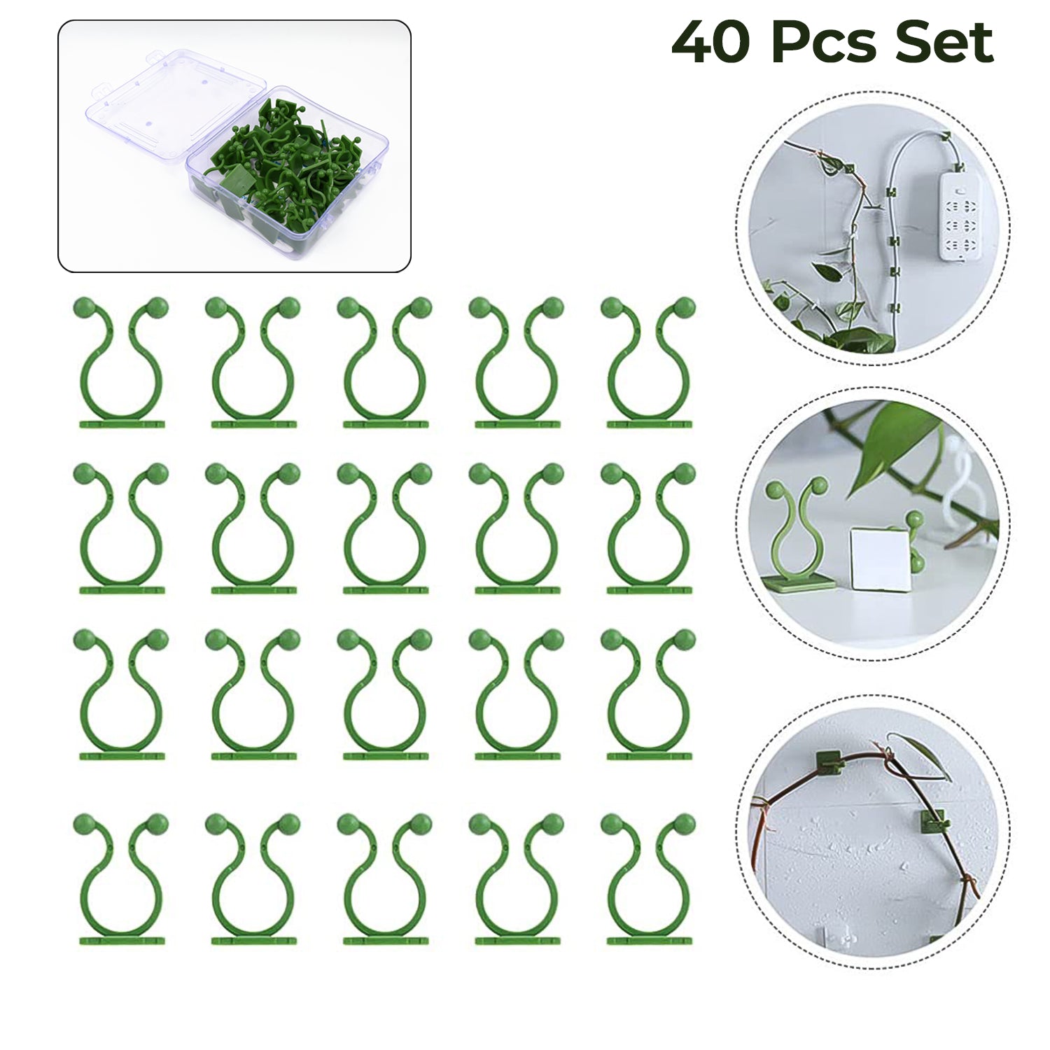 Plant Climbing Wall Fixture Clip Self-Adhesive Hook (40 Pcs Set / With plastic box)