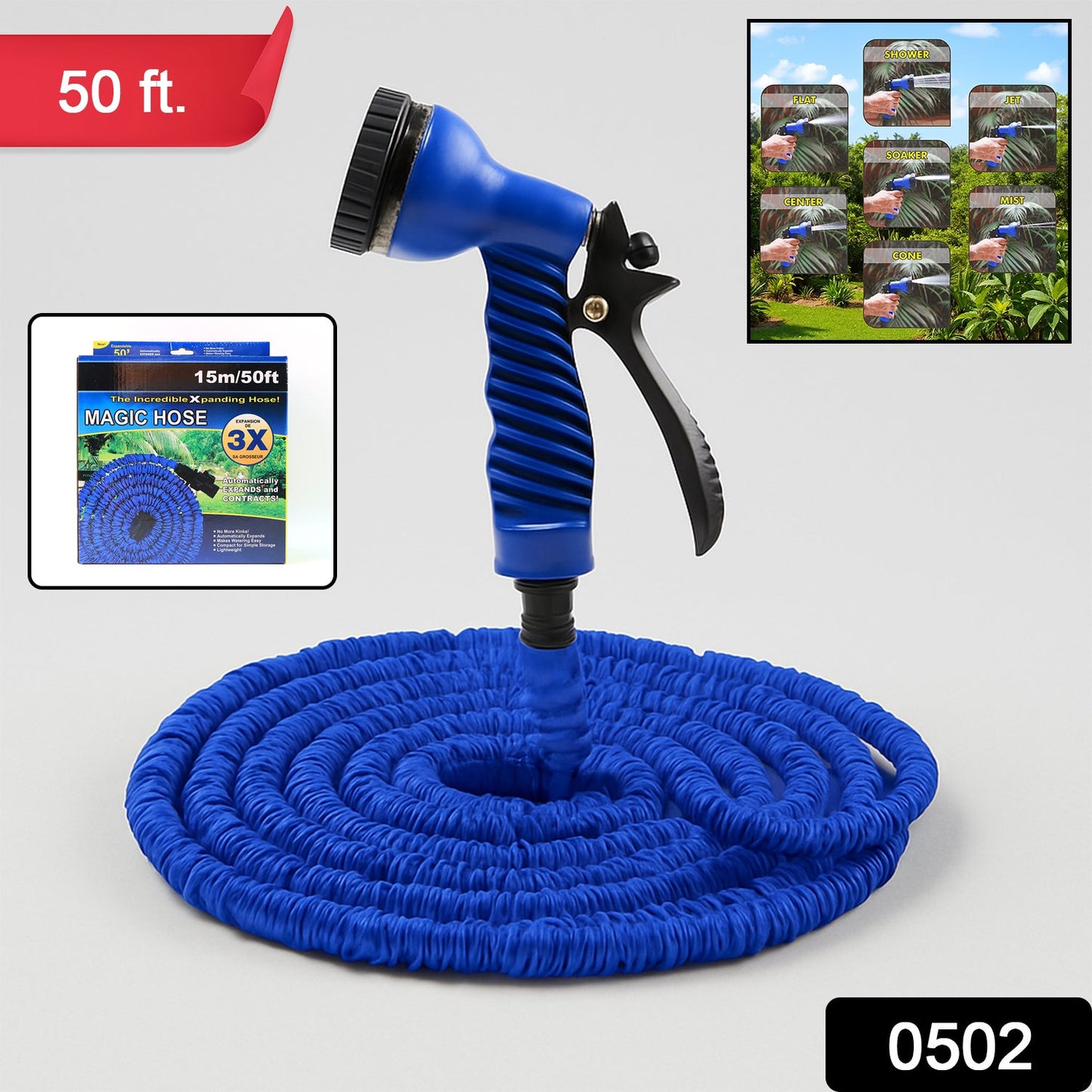 50 Ft Expandable Hose Pipe Nozzle For Garden Wash Car Bike With Spray Gun