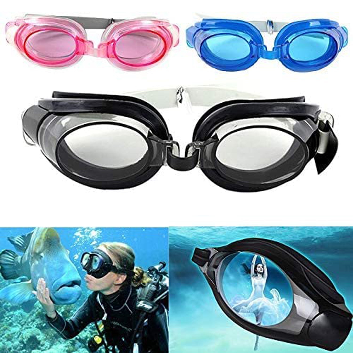 Swimming Goggles With Ear And Nose Plug Adjustable Clear Vision Anti-Fog Waterproof