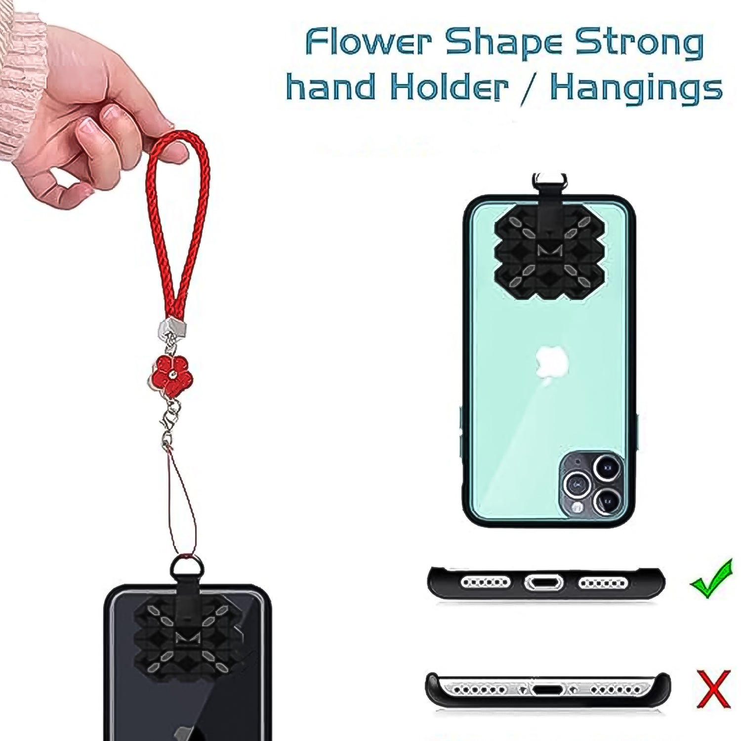 Flower Shape metal alloy pendant Nylon Braided leather hand strap lanyard phone (1 Pc / Multicolor)