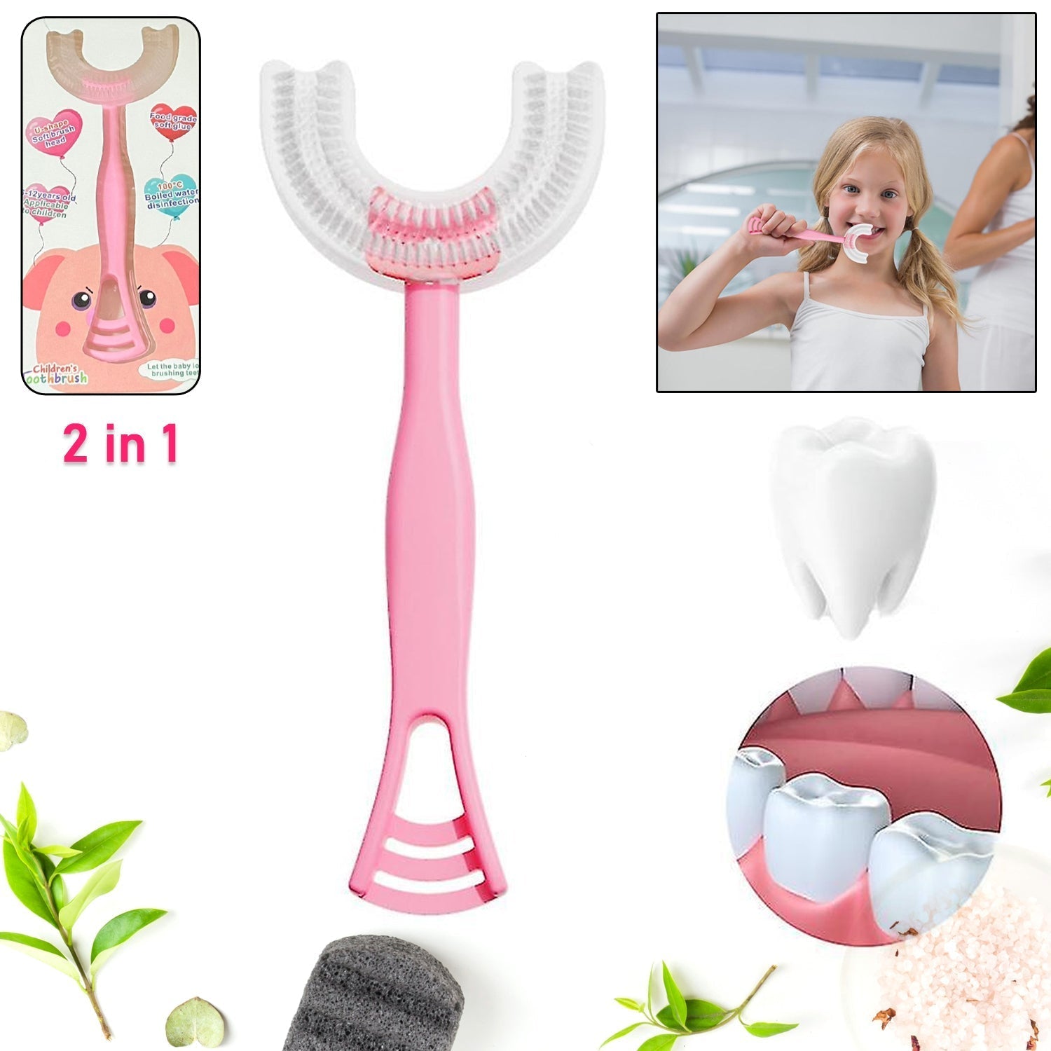 2 In1 U-Shape Silicone Manual Toothbrush & Tongue Scraper Cleaner Brush (1 Pc)