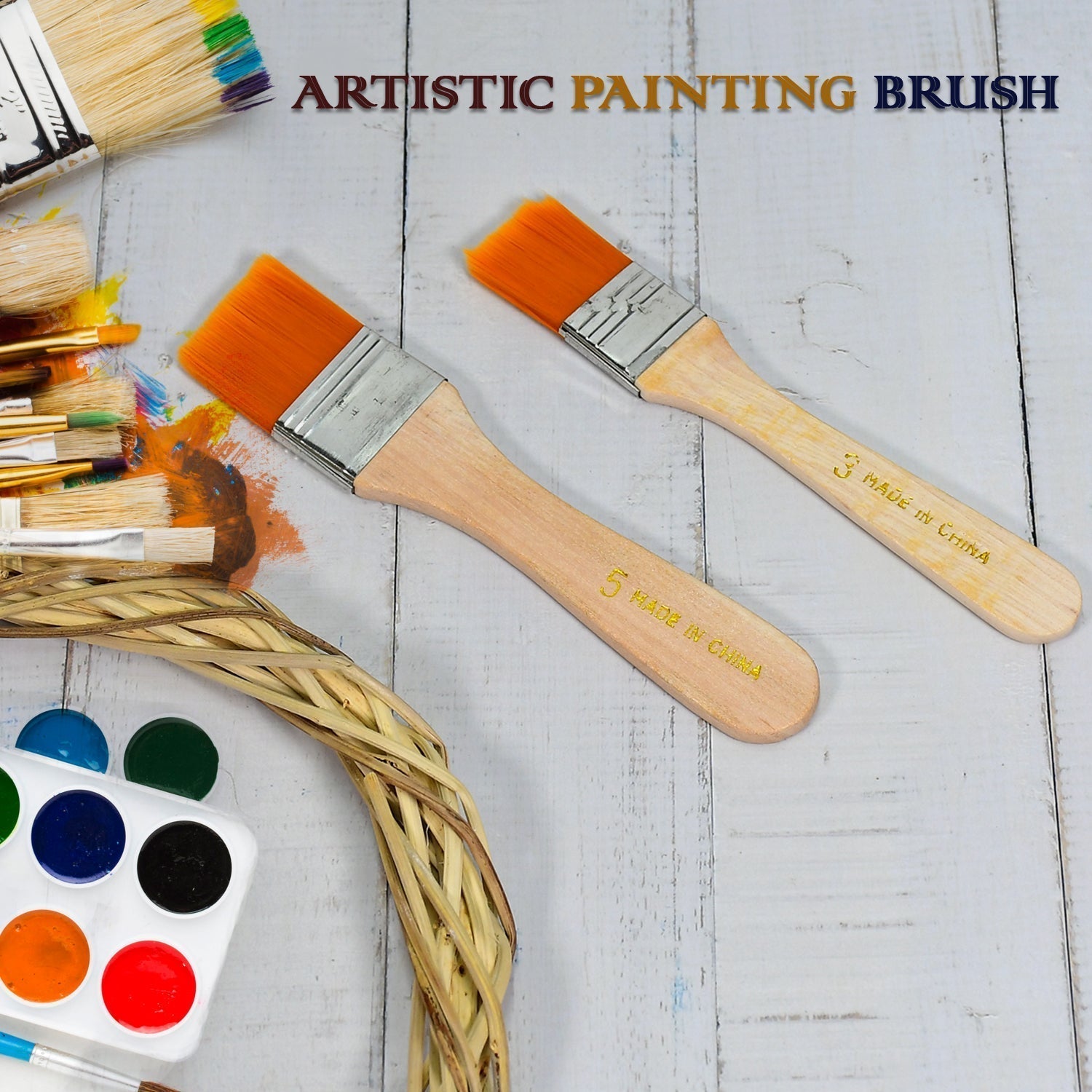 Artistic Flat Painting Brush 2pc for Watercolor & Acrylic Painting.