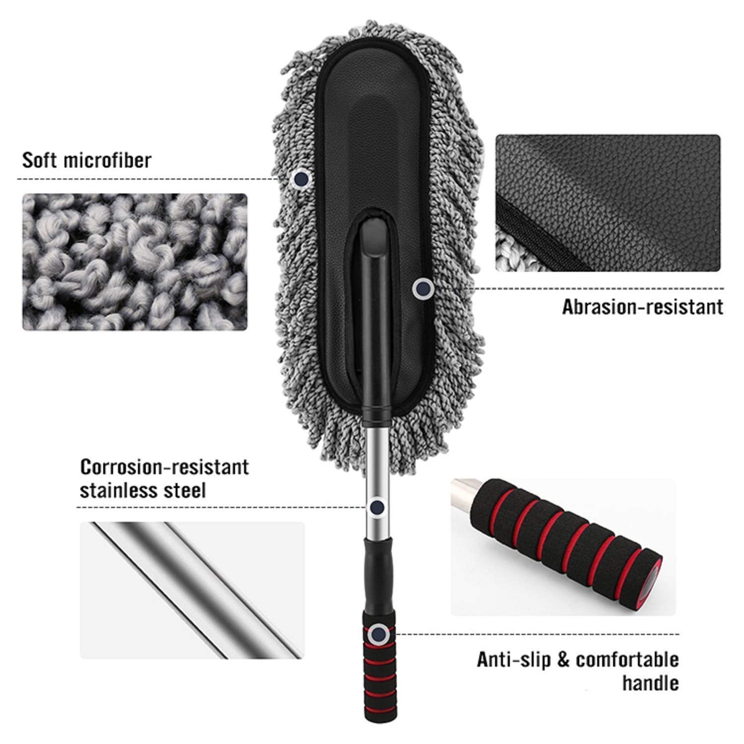 Car Duster, Long Retractable / Soft / Non-Slip / Handle Multipurpose Microfiber Wash Brush Vehicle Interior and Exterior Cleaning Kit with for Car, Boats or Home