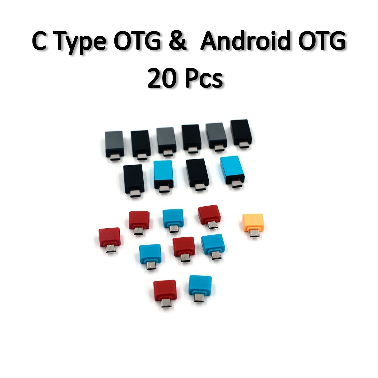 OTG Type C & USB to Micro USB Adapter for Android Mobile Smart Phones & Tablets With Zip Pouch (Pack of 20)