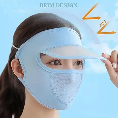 Women's Full Face UV Protection Cap with Built-in Mask and Wide Brim Visor – Breathable (1 Pc)