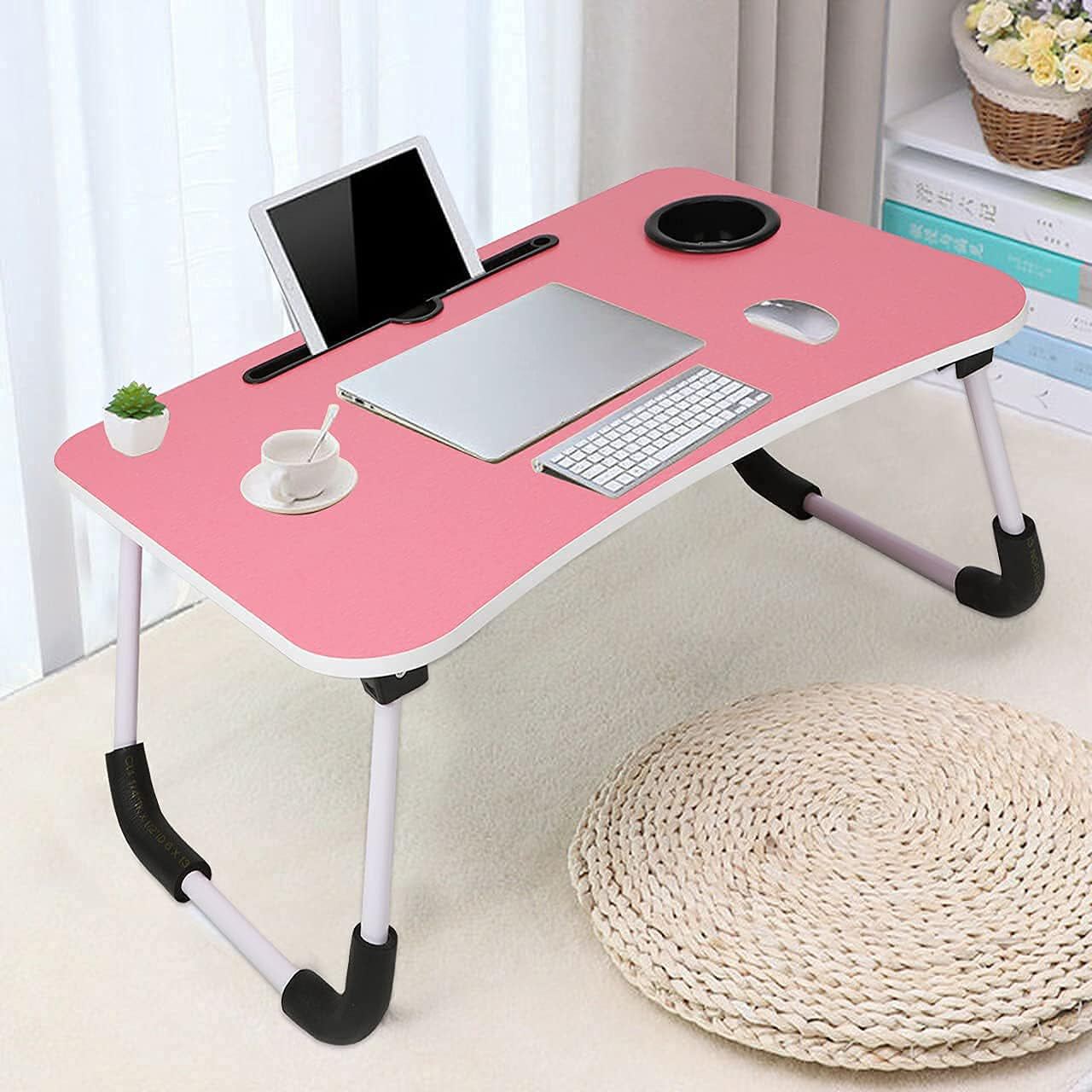 Multi-Purpose Laptop Desk for Study and Reading with Foldable Non-Slip Legs Reading Table Tray , Laptop Table ,Laptop Stands, Laptop Desk, Foldable Study Laptop Table ( PINK )