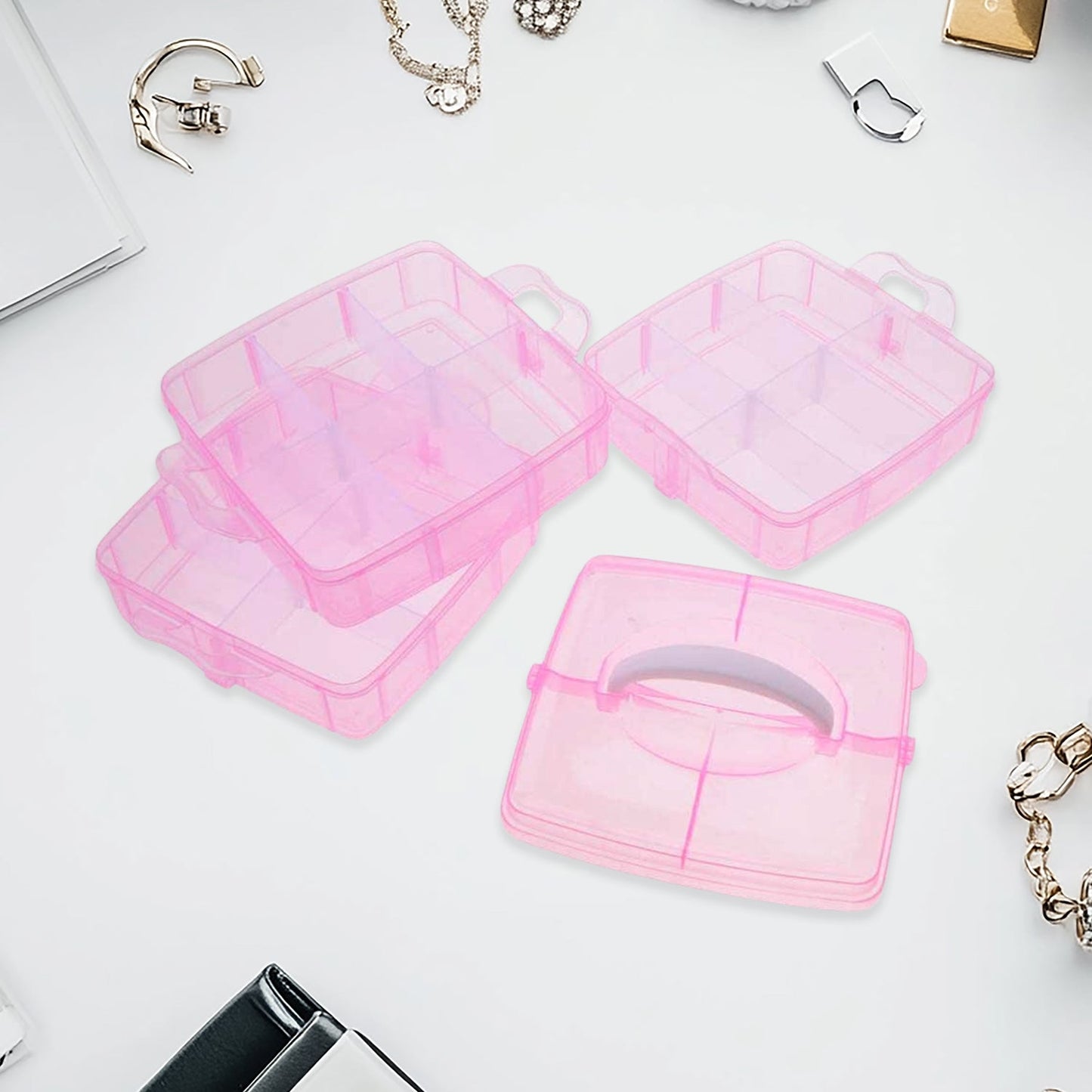 Versatile 18-Grid 3-Layer Transparent Plastic Organizer Box with Adjustable Dividers for Jewelry & Fishing Hooks