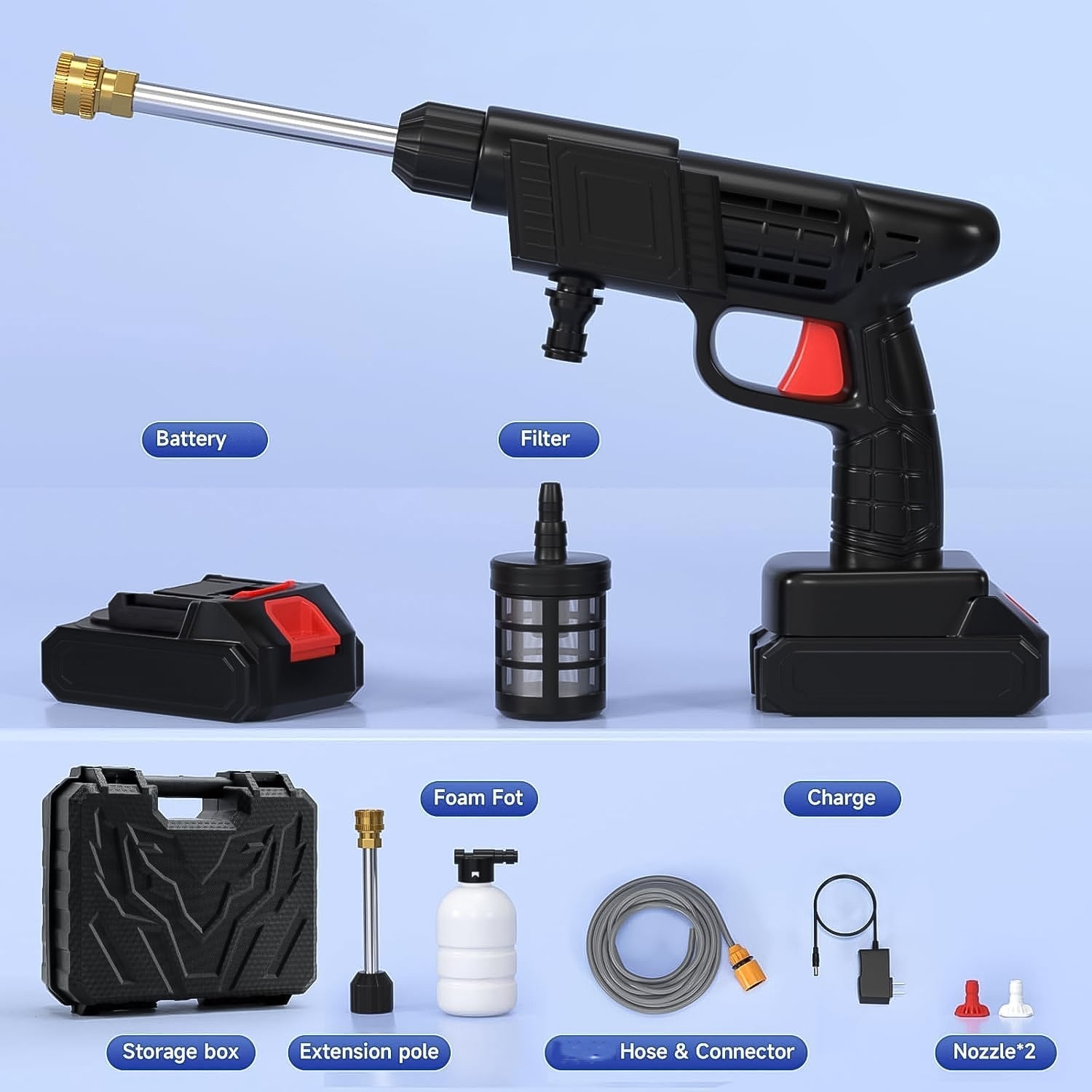 Car Washer Gun Wireless High Pressure Washer Water Spray Gun (48V / With Small Box & Small Adaptor / 1 Set)