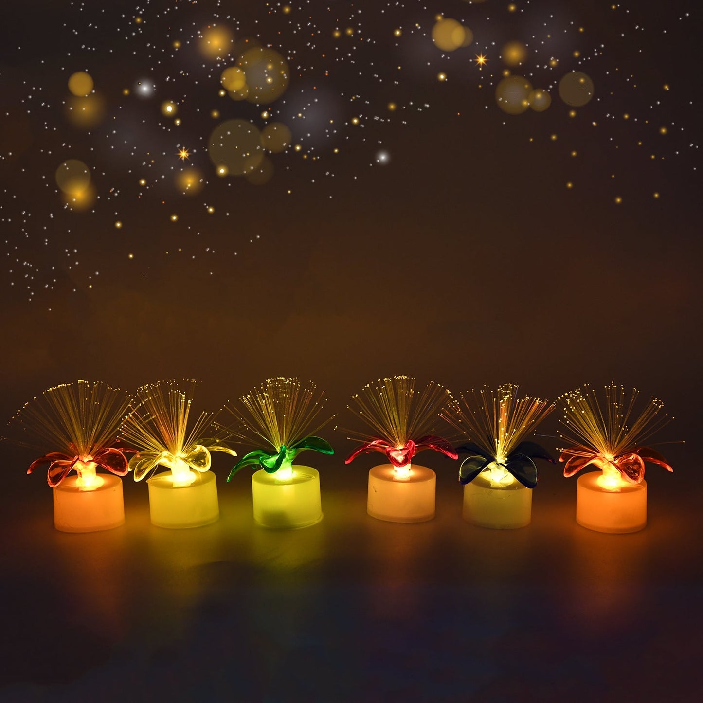Fiber Optic Light, Mini Color Change LED Table Centerpieces, Light Up Candle, Diwali - Pack of 12