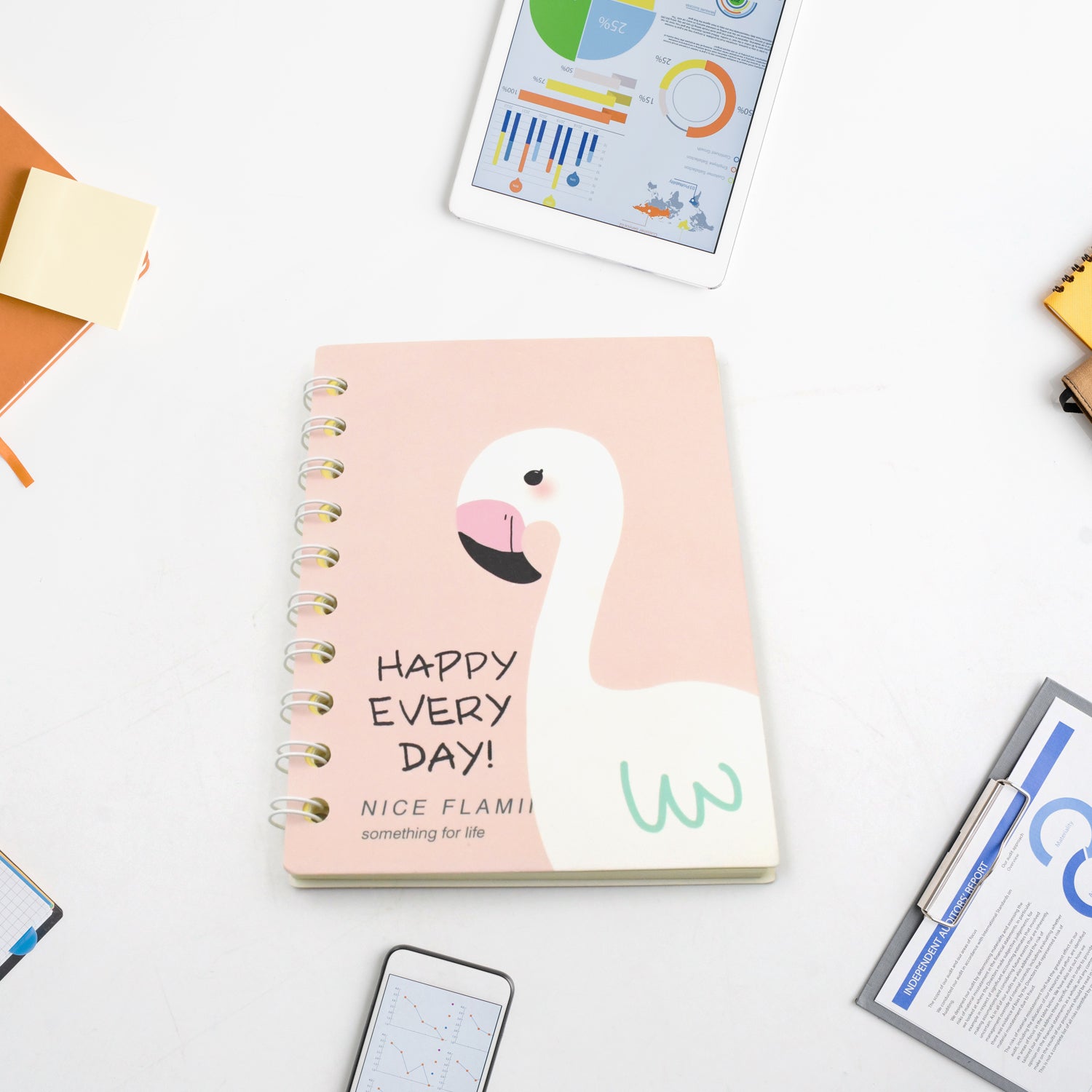 Cute Flamingo Journal Diary, Notebook for Women Men Memo Notepad Sketchbook with Durable Hardcover & 50 Pages Writing Journal for Journaling Notes Study School Work Boys Grils, Stationery (143x105MM)