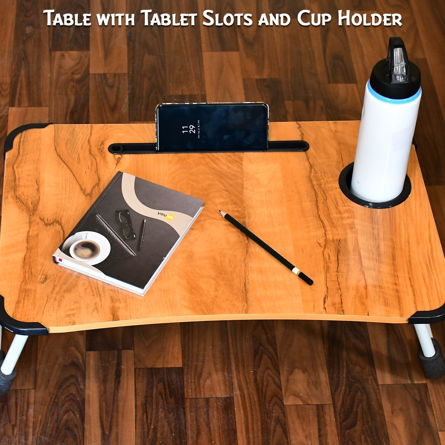 Laptop Table Foldable Portable Notebook Bed Lap Desk Tray Stand Reading Holder with Coffee Cup Slot for Breakfast, Reading & Movie Watching.