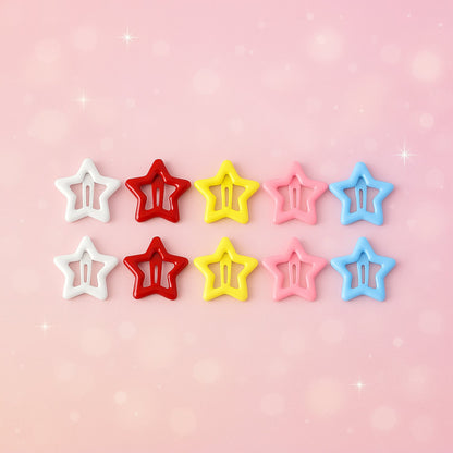 Metal Printed Star Shape Hair Clips (10 Pcs Set)