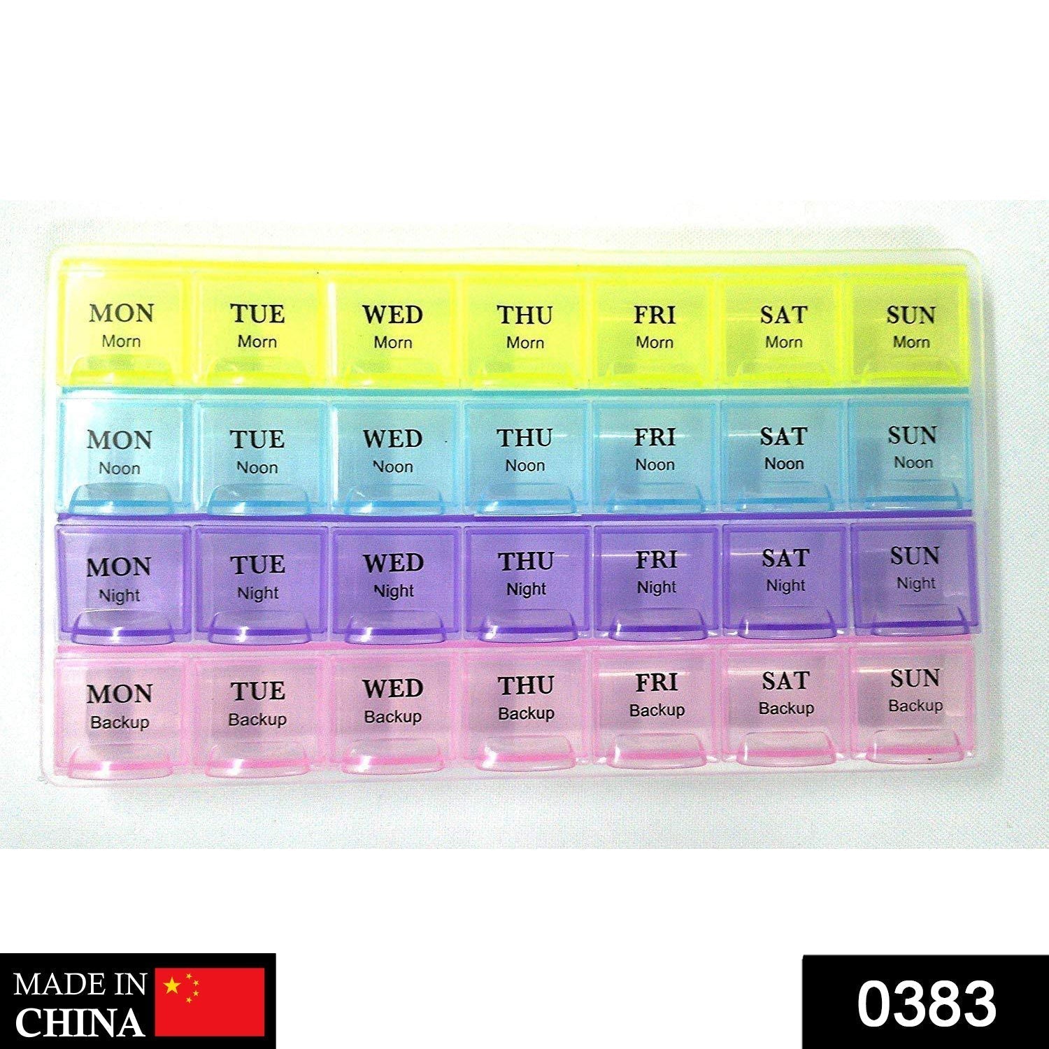 Pill Case- 4 Row 28 Squares Weekly 7 Days Tablet Box Holder Medicine Storage Organizer Container