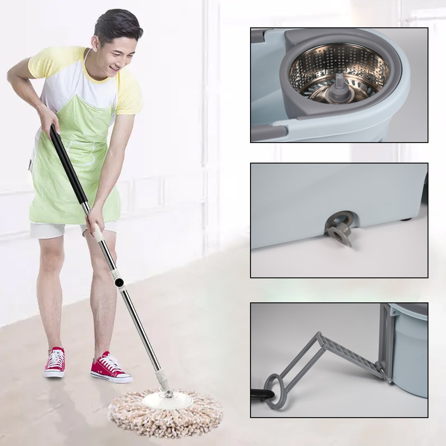 Quick Spin Mop With Steel Spin, Bucket Floor Cleaning, Easy Wheels & Big Bucket, Floor Cleaning Mop with Bucket