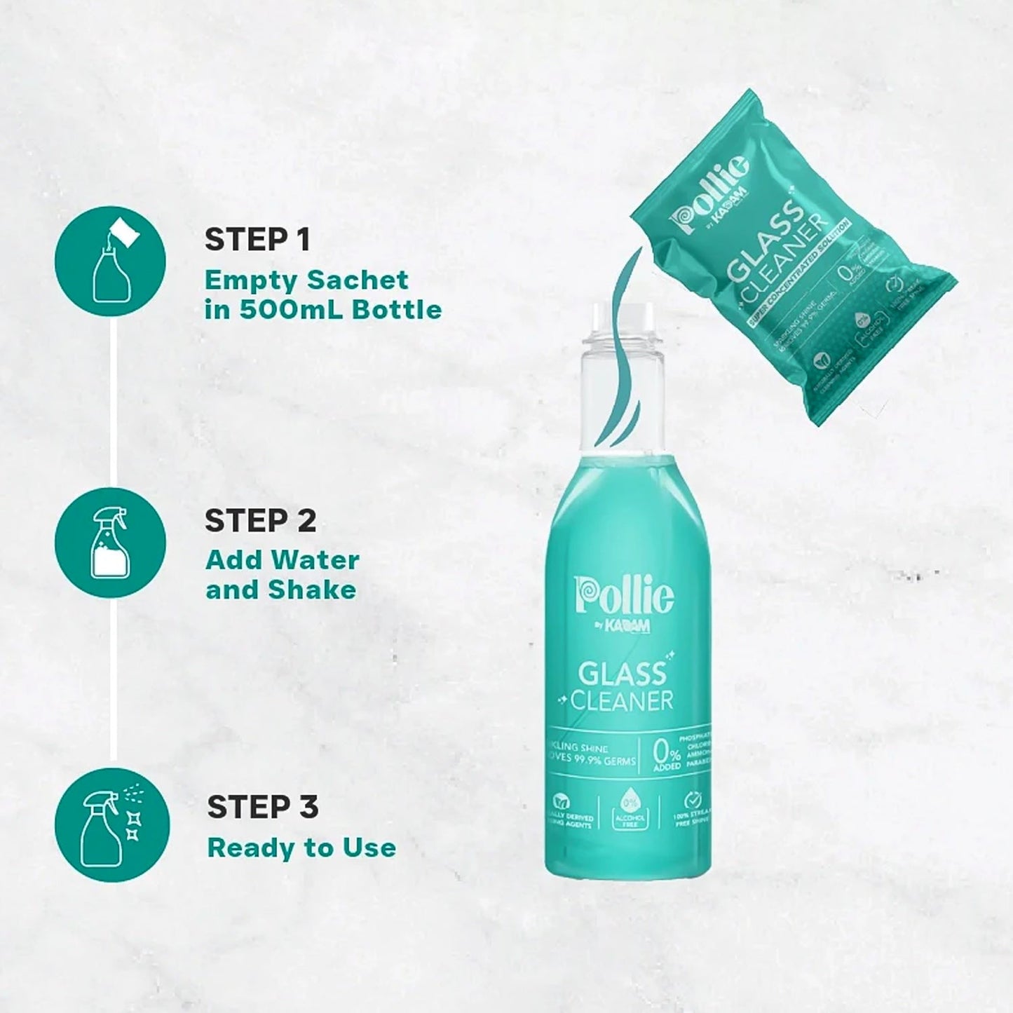 Pollic Kadam Concentrated Glass & Mirror Cleaner Refill Kit with Reusable Spray Bottle