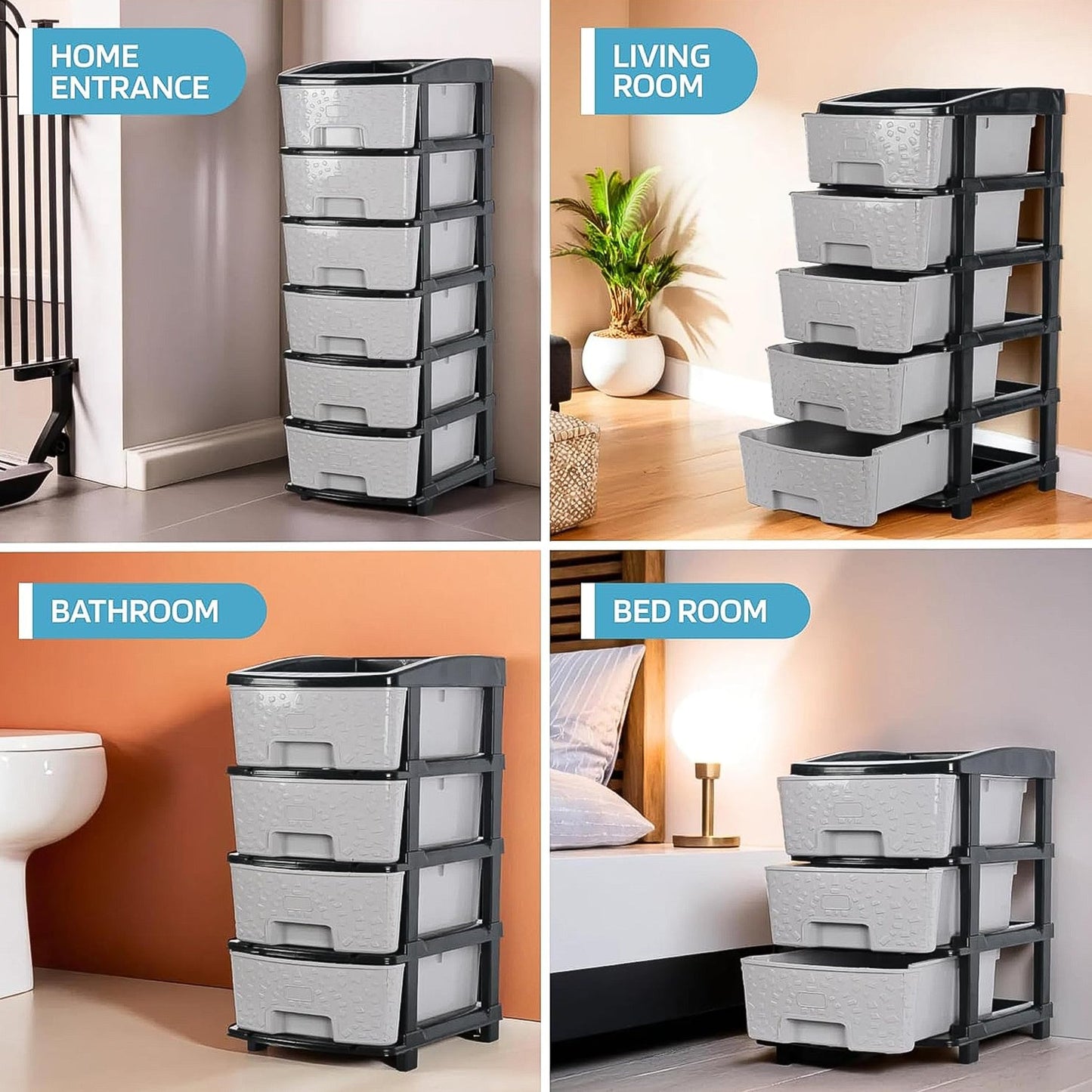 6-Layer Heavy-Duty Plastic Drawer Organizer Cabinet with Stone Texture Drawers