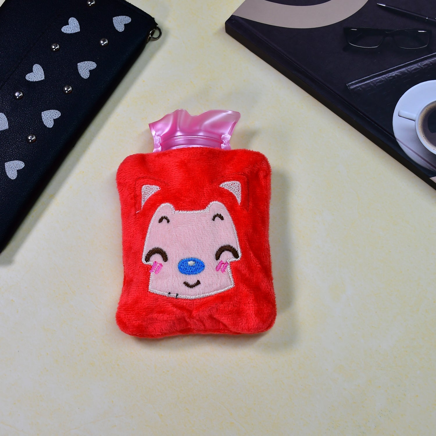 Pink Cat small Hot Water Bag with Cover for Pain Relief, Neck, Shoulder Pain and Hand, Feet Warmer, Menstrual Cramps.