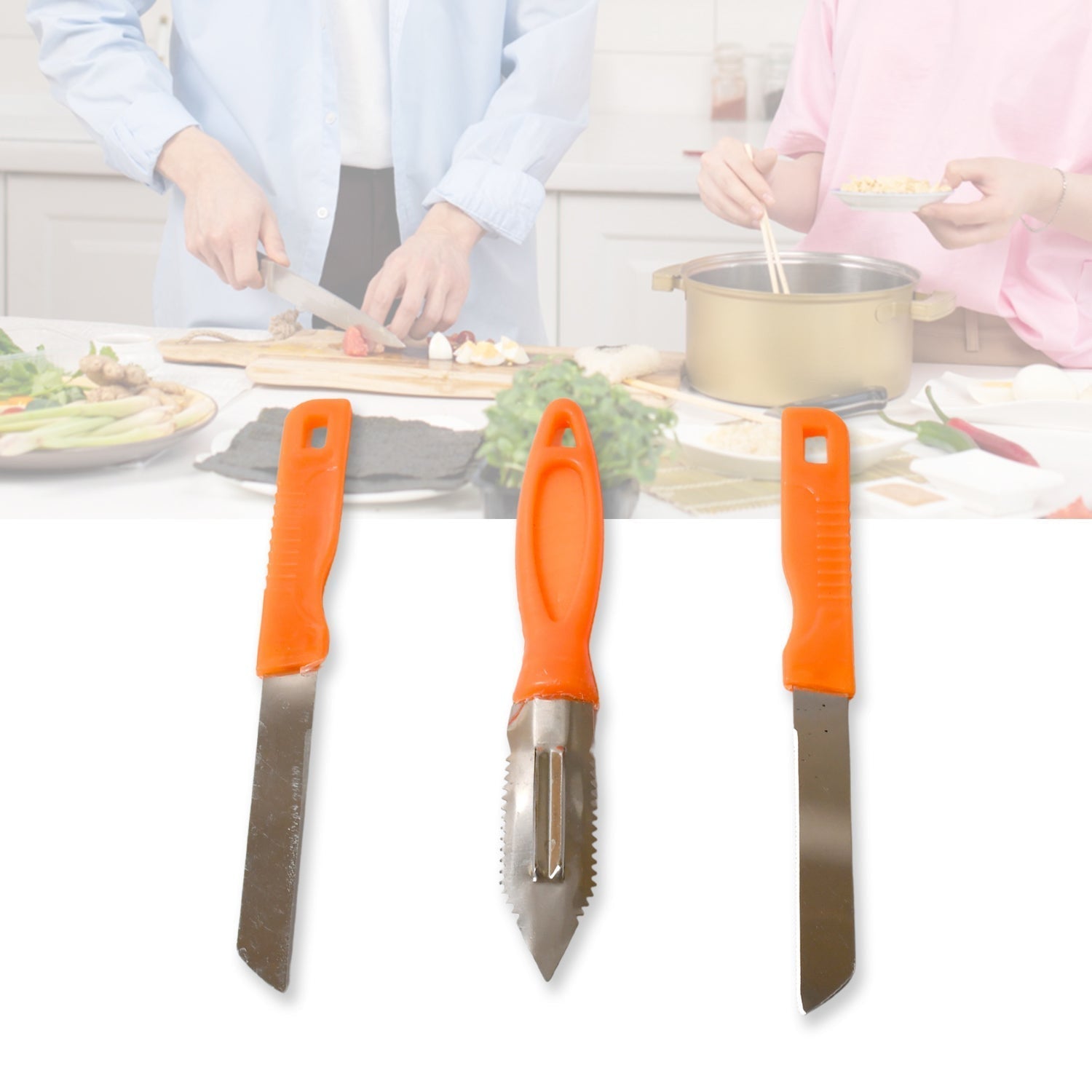 3in1 Multipurpose Stainless Steel Classic Kitchen Knife Set of 3 for F