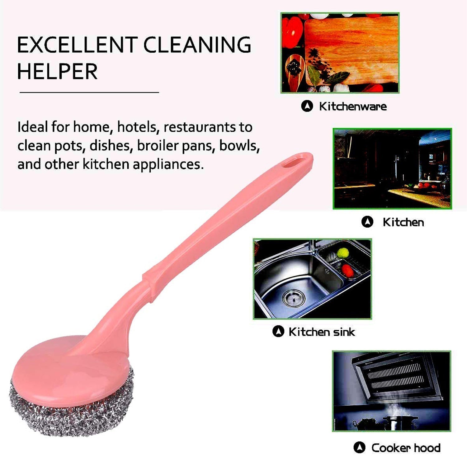 Scrubber with Handle for Kitchen and Utensil Cleaning and Hard Stains,