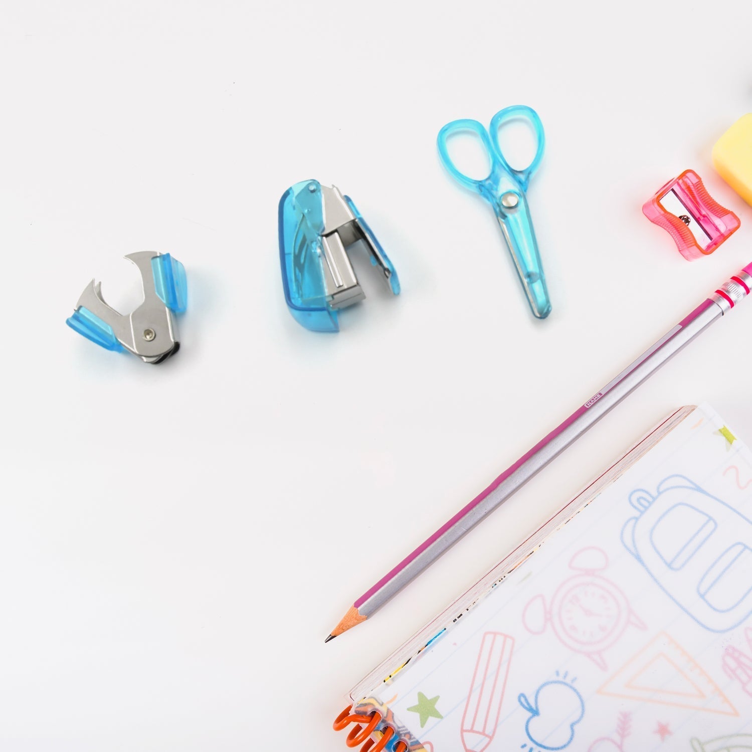 Mini Office Stationery Set -  Stapler, Scissors, Paper Clips, Tape Dispenser, Transparent Tape, And Staples