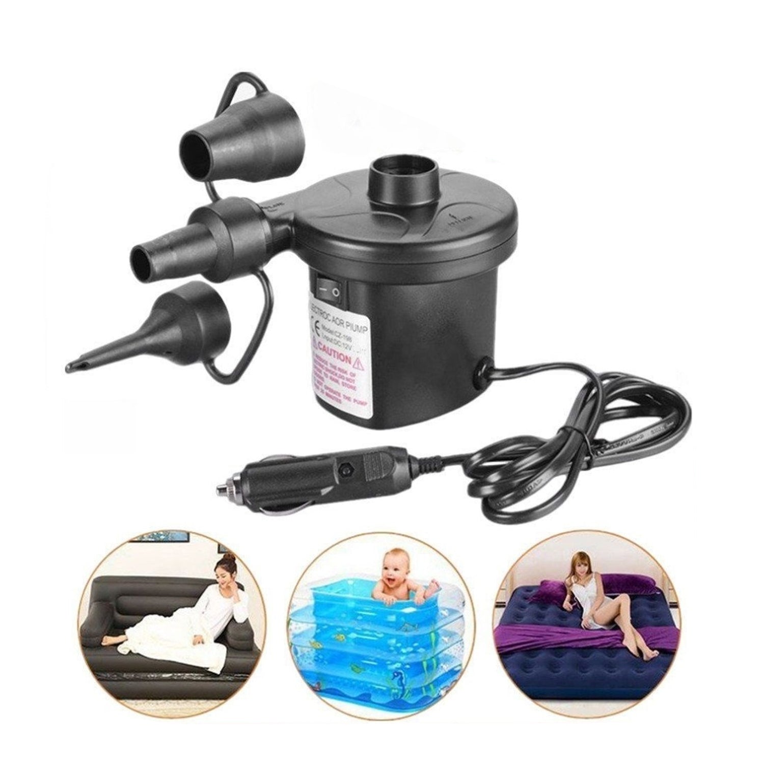 Multi-Purpose Electric Air Pump Without Valve Adaptors for Quickly Inflates/Deflates Sofa, Bed, Swimming Pool Tubes, Toys, Air Bags