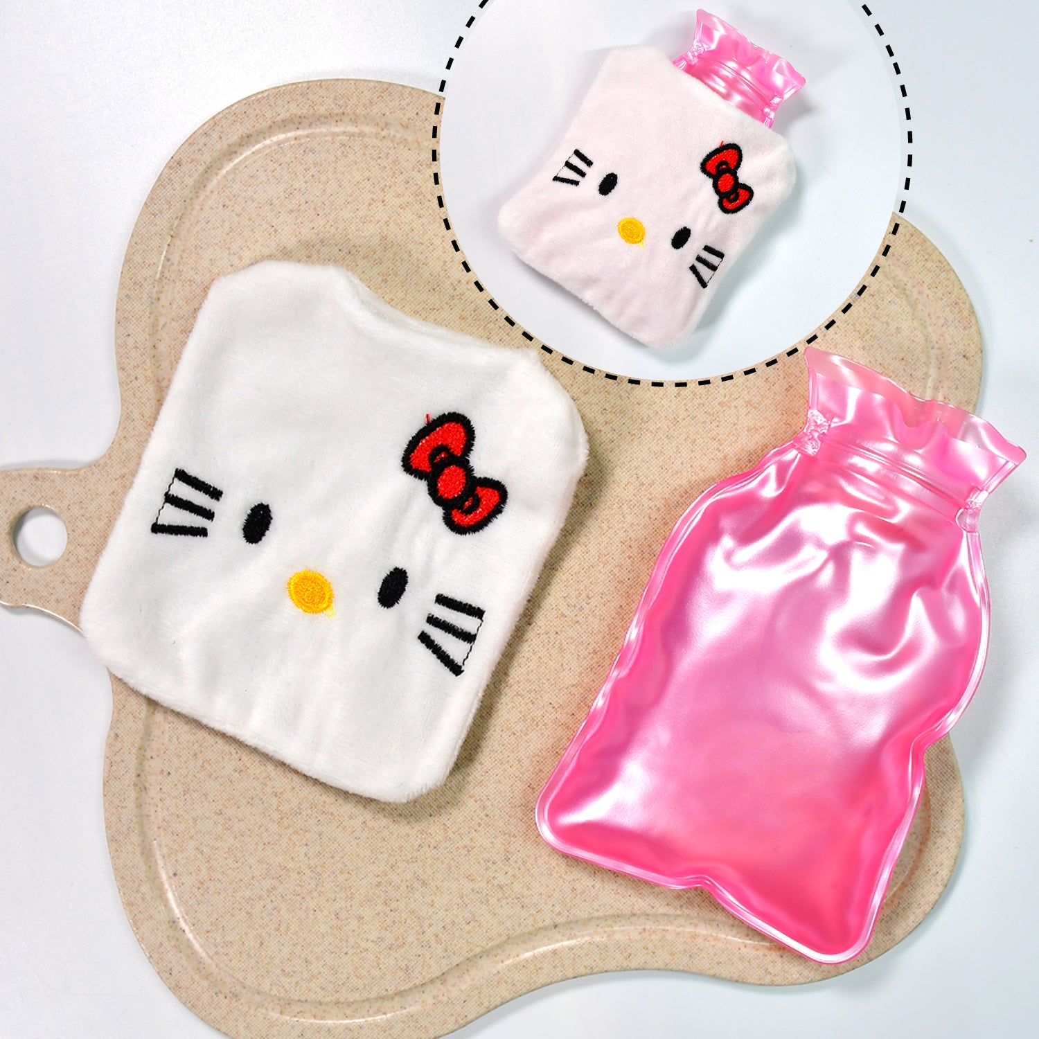 White Hello Kitty small Hot Water Bag with Cover for Pain Relief, Neck, Shoulder Pain and Hand, Feet Warmer, Menstrual Cramps.