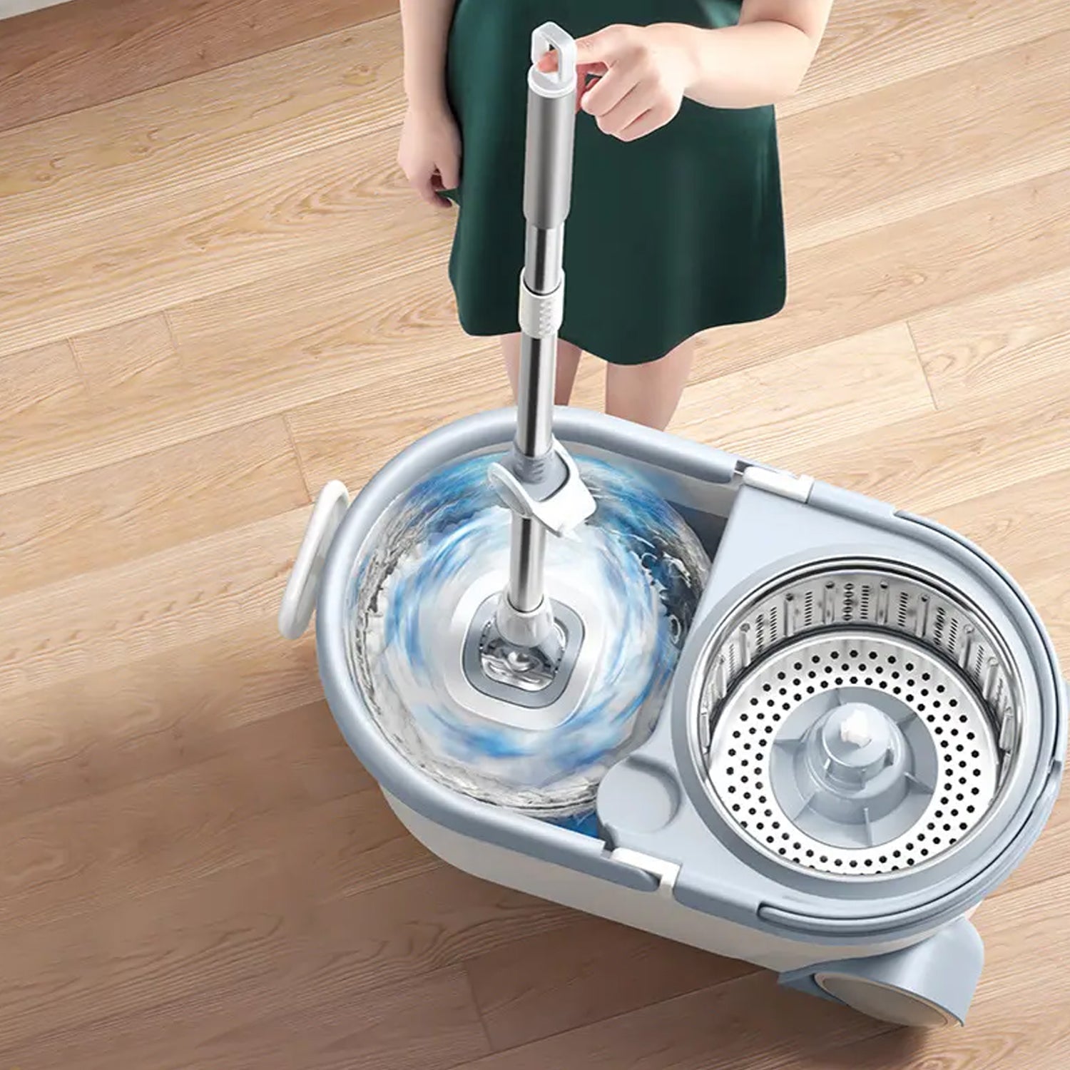 Quick Spin Mop With Steel Spin, Bucket Floor Cleaning, Easy Wheels & Big Bucket, Floor Cleaning Mop with Bucket