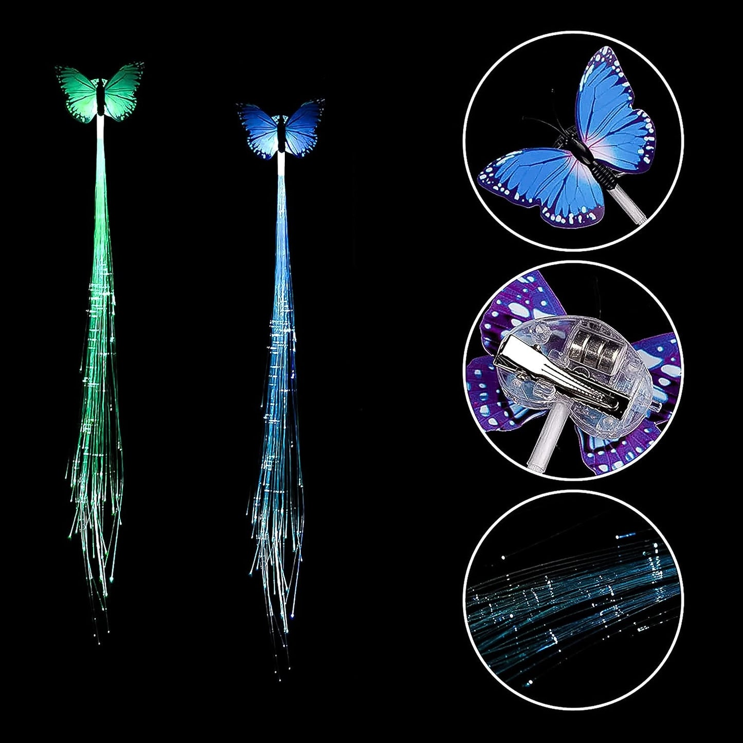 LED Butterfly Hair Braid Clip (Mix Color, 1 Pc)