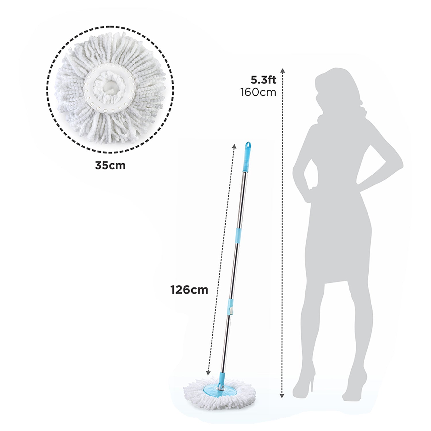 Spin Mop with Bigger Wheels and Plastic Auto Fold Handle for 360 Degree Cleaning