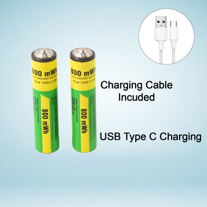 AAA Rechargeable 800 mWh Batteries With Recharging Cable (2 Pc Set)