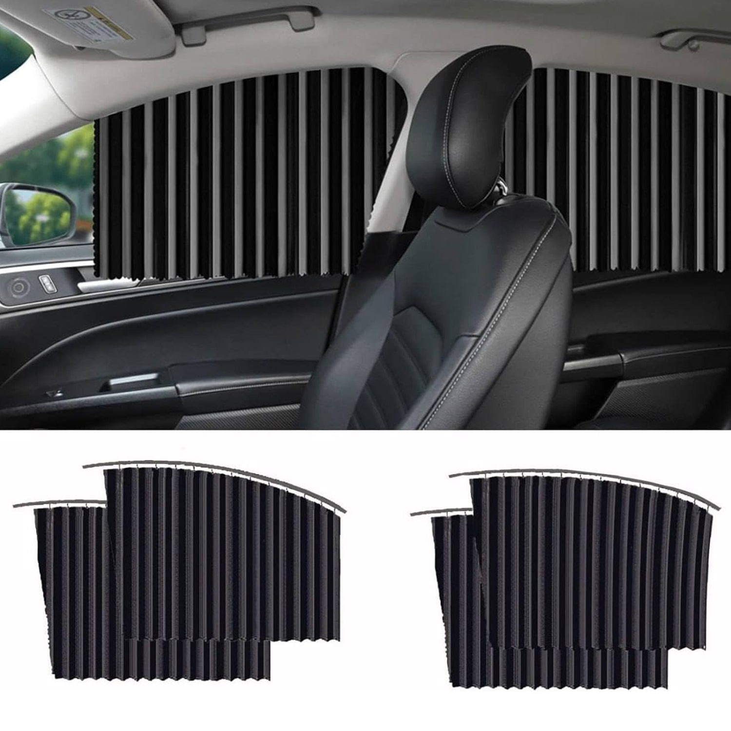 Curtain for Car Window | Heat & Sunshade Protection (4 Pcs With Curtain Hook & Adhesive Tap Set)