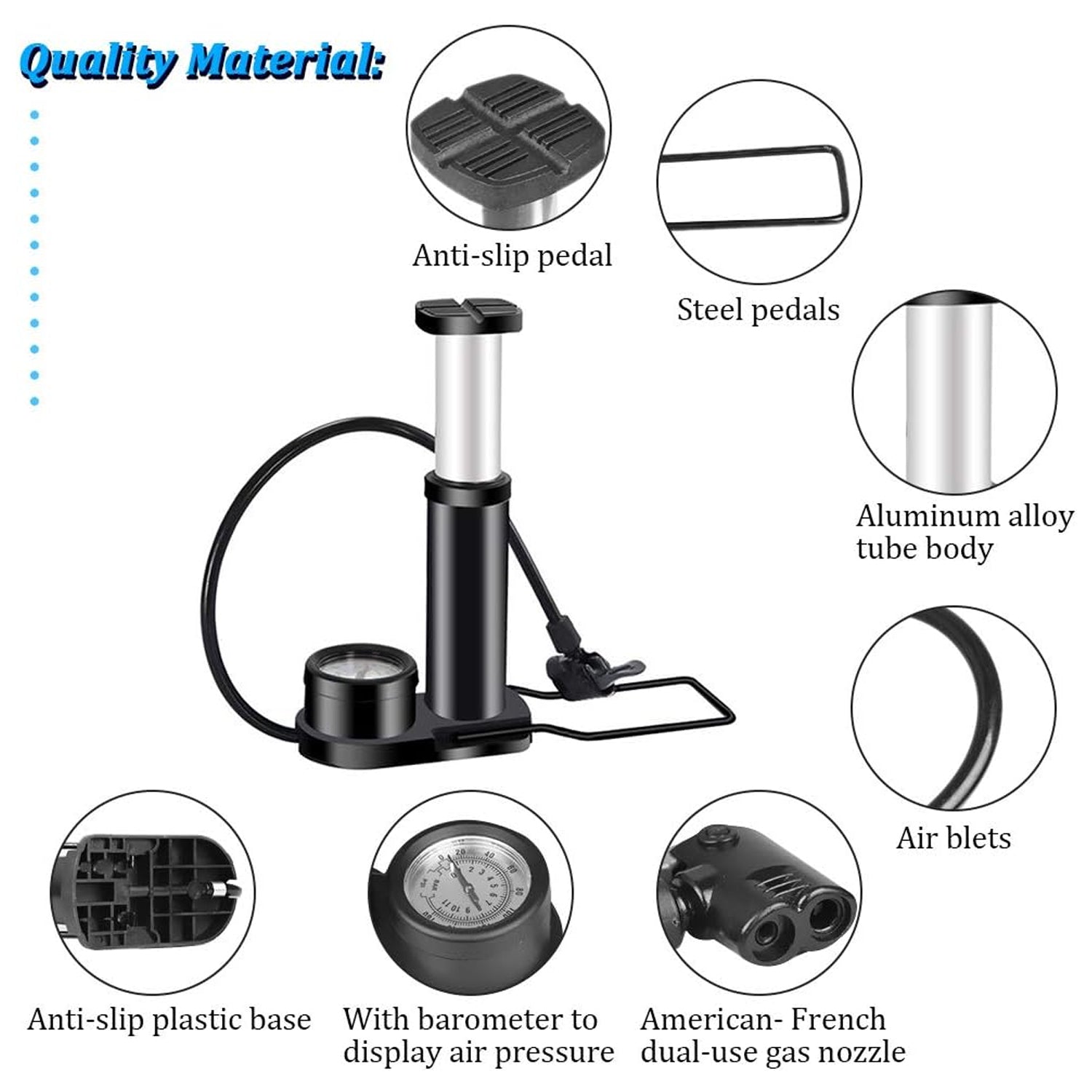 Portable High-Pressure Foot Pump with Gauge for vehicles