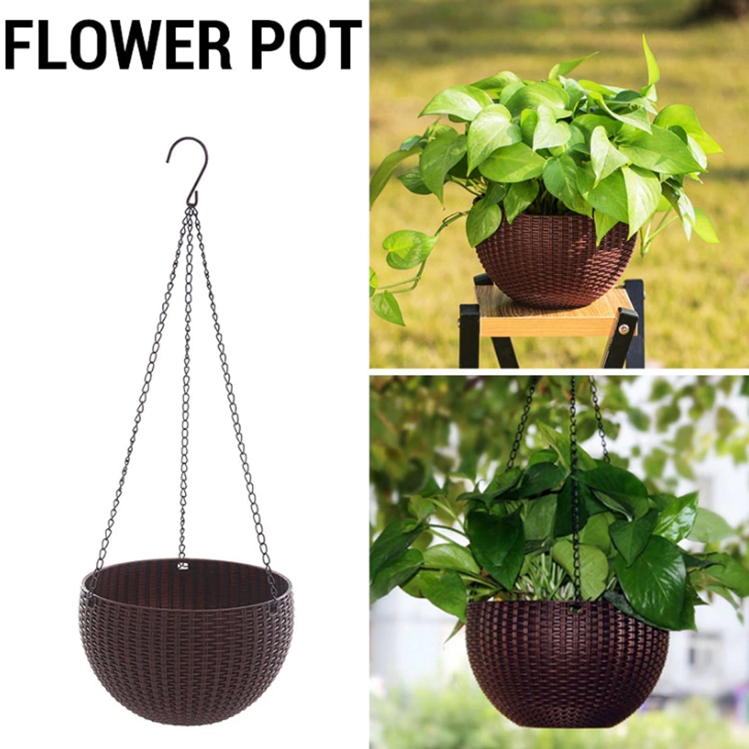 Plastic Hanging Flower Pot and Flower Pot with Chain (6 Pc)