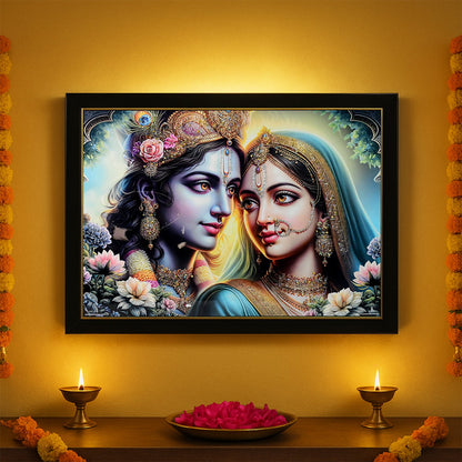 Lord Krishna and Radha Wall Painting with Wooden Frame 60x45 Cm Approx (1 Pc / Mix Design)