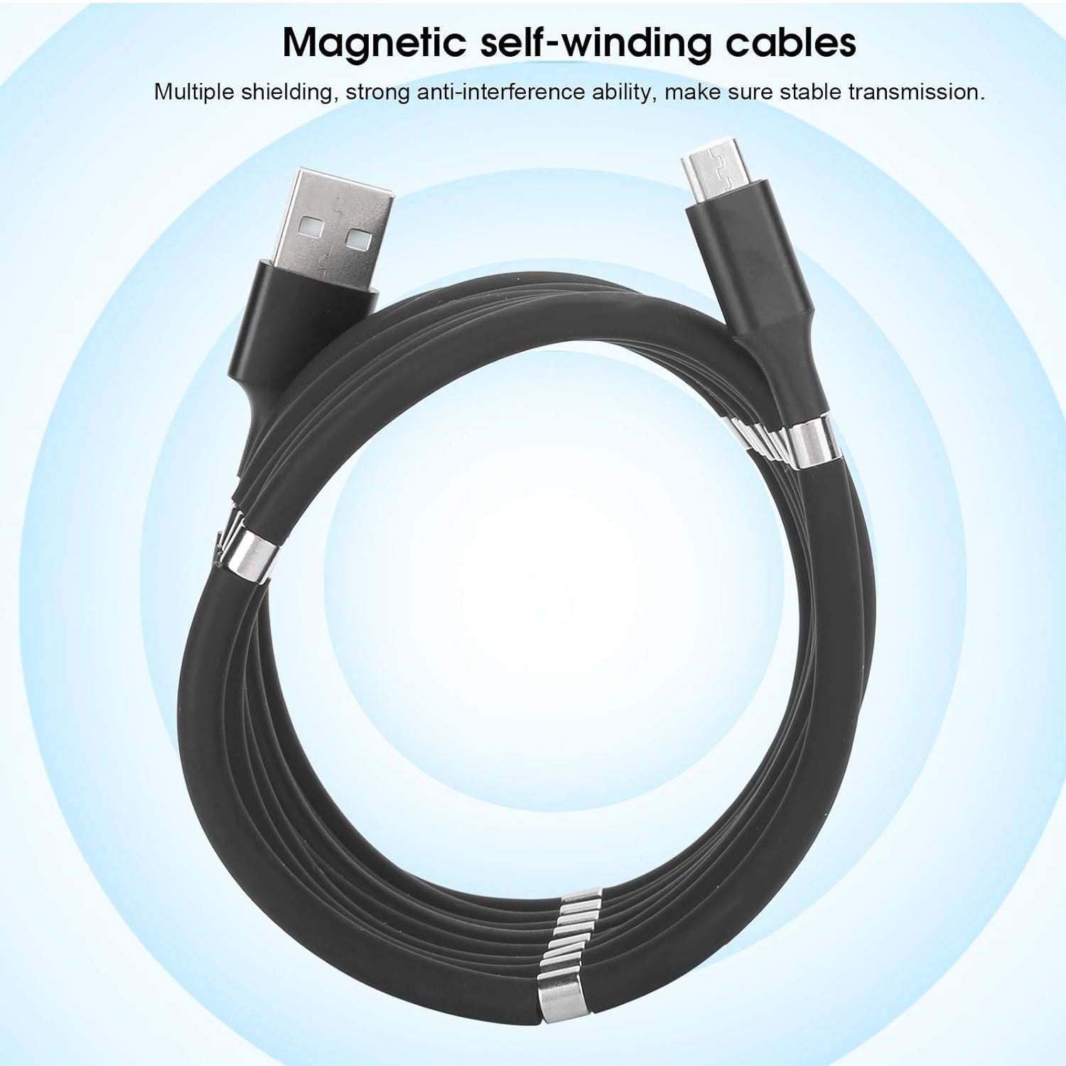 USB Cable, Charging Cable 3A Fast Charge and Sync Most Stunning Charging Cable, Magnetic Charging Cable Charging Cable for Phone (Compatible with (No More Messy Cables in Car & Home), (120 CM), ( Black), One Cable)